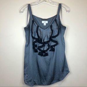 LOFT 🖤 Sz. S silky gray ruffled tank blouse